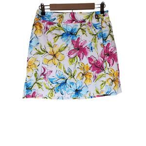 VERSAILLES Colorful Watercolor Floral Cotton Stretch Wrap Skort Skirt SZ 12